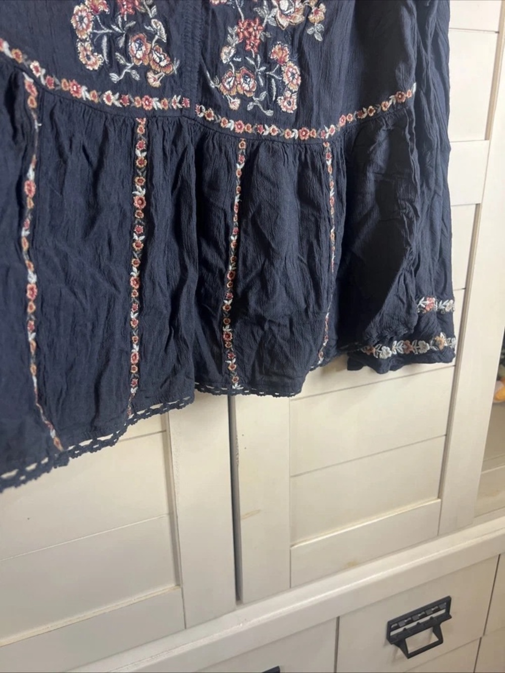 American Eagle Outfitters Navy Blue Floral Embroidered Peasant Blouse - Picture 4 of 10